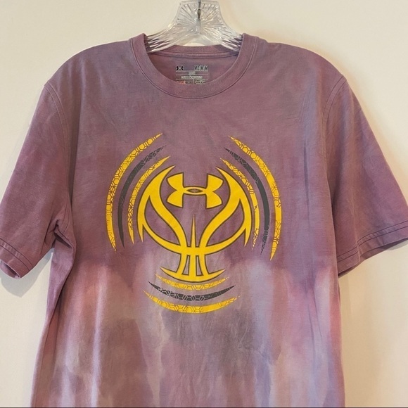 UPCYCLED Bleach Dyed Under Armour Tshirt Pink - Picture 2 of 8